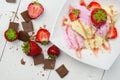 Ice cream with strawberries and chocolate Royalty Free Stock Photo