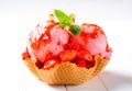 Ice cream with strawberries in wafer bowl Royalty Free Stock Photo