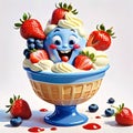 Ice cream strawberry blueberry fruit delicious colorful happy fun face Royalty Free Stock Photo