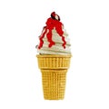 Ice cream strawberry jam in a waffle cone is delicious. Highly detailed 3d rendering illustration mock-up front view close up. Royalty Free Stock Photo