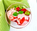 Ice cream strawberry with napkin on board top Royalty Free Stock Photo