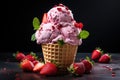 Ice Cream and Strawberry Waffle Cone Royalty Free Stock Photo