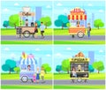 Ice-Cream Street Shop Set Vector Illustration