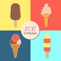 Ice cream, summery retro label, flat design