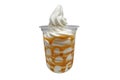 Ice Cream Sundae with Caramel Topping isolated on White Background Royalty Free Stock Photo
