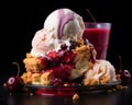 an ice cream sundae with cherries and ice cream on a plate