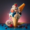 an ice cream sundae with chocolate, strawberries, and sprinkles. Generative AI Royalty Free Stock Photo