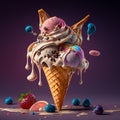 an ice cream sundae with chocolate, strawberries, and sprinkles. Generative AI Royalty Free Stock Photo