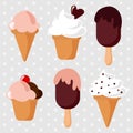 Ice cream sundae retro set, illustration