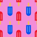 Ice cream sundae seamless pattern, red and blue stick