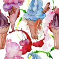 Ice cream sweet summer food. Seamless background pattern. Royalty Free Stock Photo