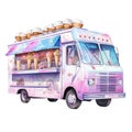 ice cream and sweets food truck street food watercolor illustration