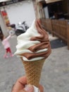 Ice cream swirl fresh in summer holidyas chocolate and cream