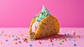 Ice cream taco, blending the joy of ice cream with the convenience of a taco shell. Dessert food mashup. Copy space.