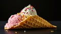 Ice cream taco, blending the joy of ice cream with the convenience of a taco shell. Dessert food mashup. Copy space.