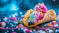 Ice cream taco, blending the joy of ice cream with the convenience of a taco shell. Dessert food mashup. Copy space.