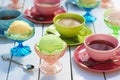 Ice Cream and Tea on Picnic Table Royalty Free Stock Photo