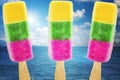 Ice cream in three colors on summer Royalty Free Stock Photo