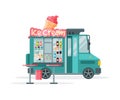 Ice Cream Truck with Ice Cream Cone on Top, Street Meal Van, Mobile Shop Vector Illustration Royalty Free Stock Photo
