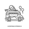 Ice cream truck icon. Icecream cone decorated van simple vector illustration Royalty Free Stock Photo