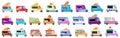 Ice cream truck icons set cartoon vector. Van roof dessert Royalty Free Stock Photo