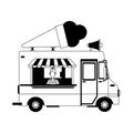 Ice cream truck and man in black and white Royalty Free Stock Photo