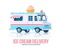 Ice cream truck. Vector ice cream vagon. Delivery service. Flat illustration.