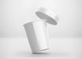 White Ice Cream Tub/Cup With Cap Mockup, 3d Rendered on Light Gray Background Royalty Free Stock Photo