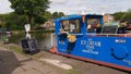 An ice-cream boat in the historic market town of Skipton in Yorkshire, Northern England