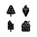 Ice cream types black glyph icons set on white space