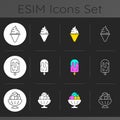 Ice cream types dark theme icons set