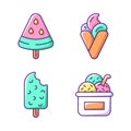 Ice cream types RGB color icons set