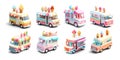 Ice Cream Van Isometric Low Poly Icons Set Royalty Free Stock Photo