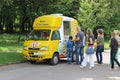 Ice cream van and a queue Royalty Free Stock Photo