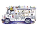 Ice-cream van in watercolor Royalty Free Stock Photo