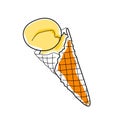 Ice Cream vanila in a waffel cone drawing hand outline and colors illustration Royalty Free Stock Photo