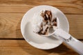 Ice cream vanilla chocolate, italian stacciatella chocolate ice cream Royalty Free Stock Photo