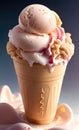 Ice cream with vanilla, strawberry flavour, sweet summer delicious. Generated by AI