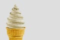 Ice cream vanilla in a waffle cone is delicious. Highly detailed 3d rendering illustration mock-up front view close up.