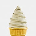 Ice cream vanilla in a waffle cone is delicious. Highly detailed 3d rendering illustration mock-up front view close up.