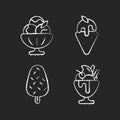 Ice cream varieties chalk white icons set on black background