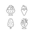 Ice cream varieties linear icons set