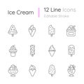 Ice cream varieties linear icons set