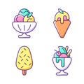 Ice cream varieties RGB color icons set Royalty Free Stock Photo