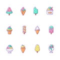Ice cream varieties RGB color icons set Royalty Free Stock Photo