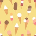 Ice cream variety collection flat seamless pattern, vector