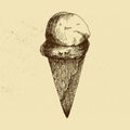 Ice cream. Vector illustration. Vintage effect. Isolated on Grunge background. Hand drawn sketch. Graphic design element for menu