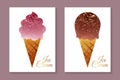 Ice cream with waffle cones and strawberry and chocolate cream balls Royalty Free Stock Photo