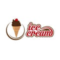 Ice Cream Vector Line Icon or Logo - Simple Thin Line Icon and Colorful Geometric Background - stock vector