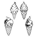 Ice cream Vector outline illustration drawings on a white background